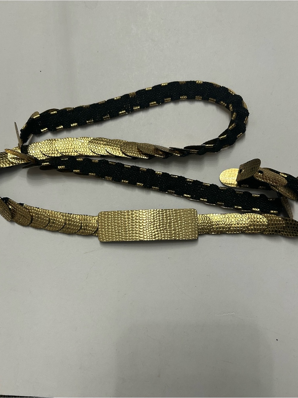 Vintage Gold Tone Metal Snake Texture Stretch Belt 34”